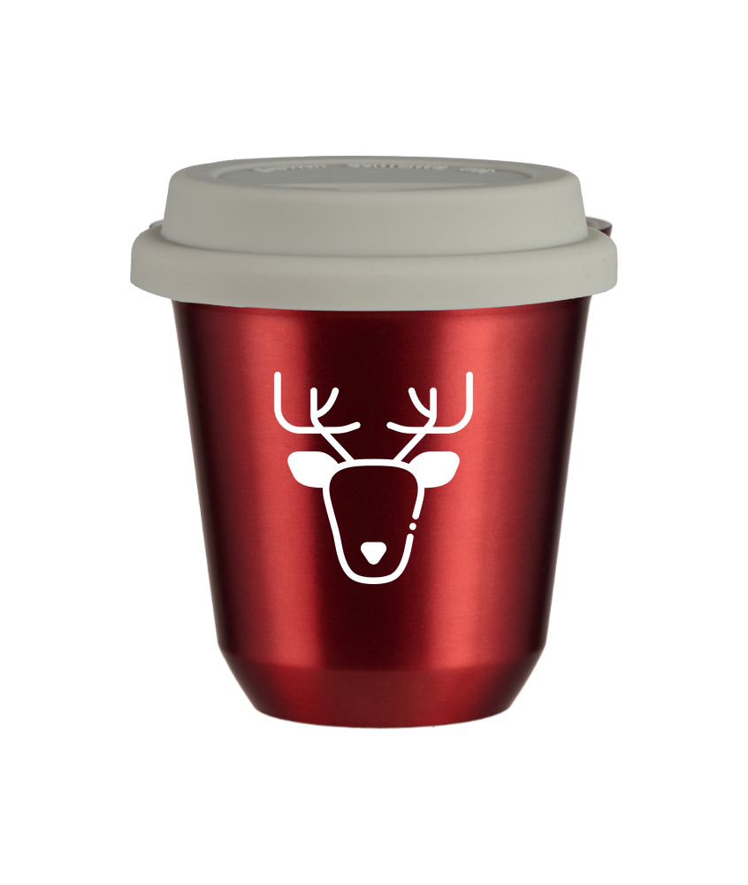 Cup 150 ml METALLIC RED "Reindeer (white)", with white lid