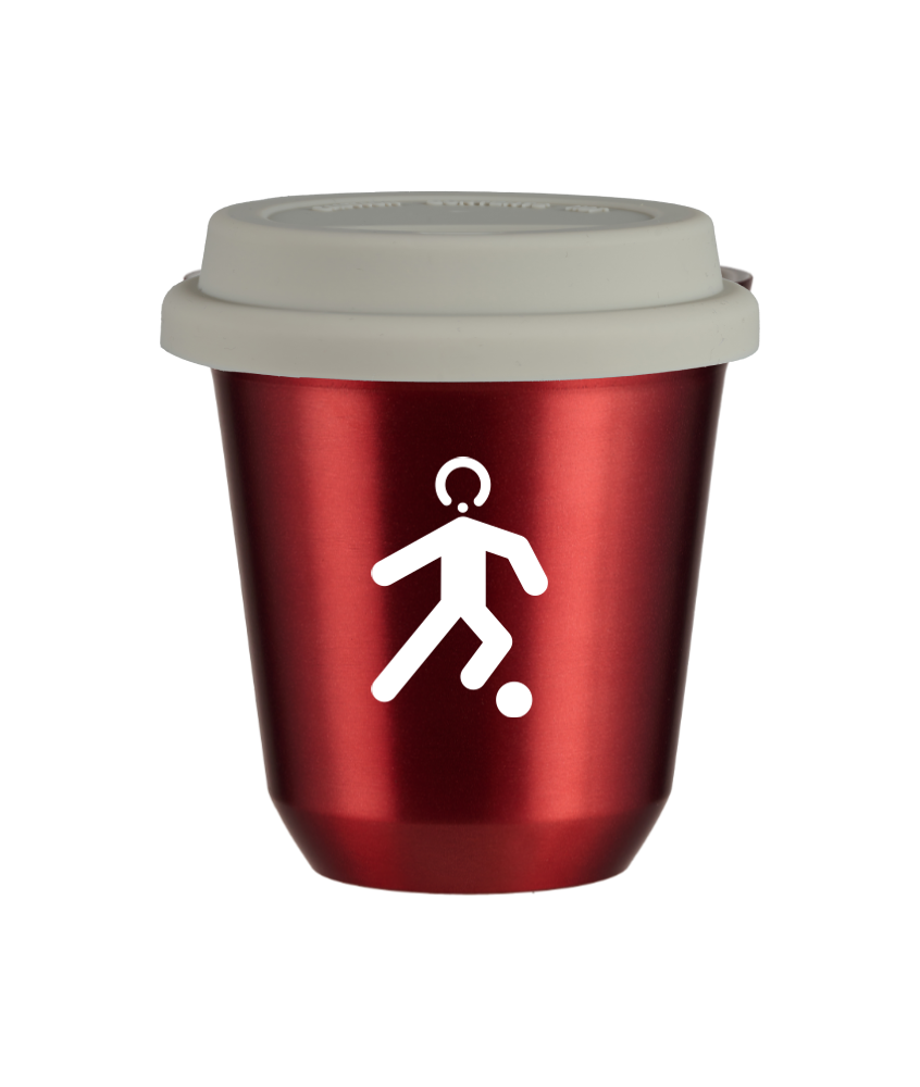 Cup 150 ml METALLIC RED "Football (white)", with white lid