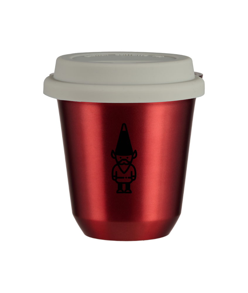 Cup 150 ml METALLIC RED "Dwarf 1 (black)", with white lid