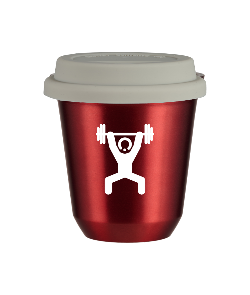 Cup 150 ml METALLIC RED "Strongman 1 (white)", with white lid