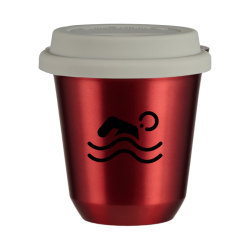 Cup 150 ml METALLIC RED "Swimming (black)", with white lid