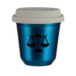 Cup 150 ml METALLIC BLUE "Libra (black)", with white lid