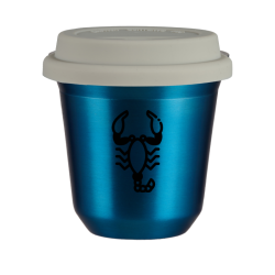Cup 150 ml METALLIC BLUE "Scorpio", with white lid