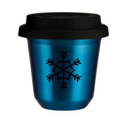 Cup 150 ml METALLIC BLUE "Snowflake (black)", with black lid