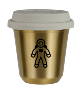 Kubek zloty 150 ml, ASTRONAUTA (czarny) z pokrywka biala