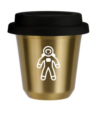 Kubek zloty 150 ml, ASTRONAUTA (bialy) z pokrywka czarna