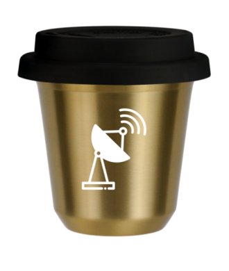 Kubek zloty 150 ml, ANTENA (bialy) z pokrywka czarna