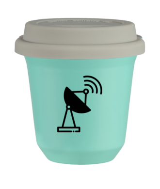 Kubek turkusowy 150 ml, ANTENA (czarny) z pokrywka biala