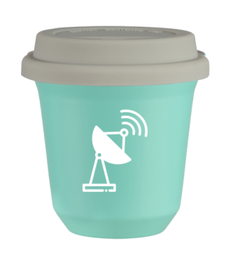 Kubek turkusowy 150 ml, ANTENA (bialy) z pokrywka biala