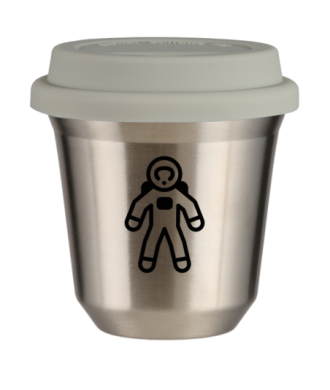Kubek srebrny 150 ml, ASTRONAUTA z pokrywka biala