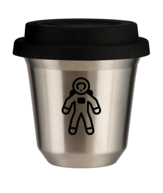 Kubek srebrny 150 ml, ASTRONAUTA (czarny) z pokrywka czarna