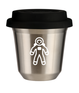 Kubek srebrny 150 ml, ASTRONAUTA (bialy) z pokrywka czarna
