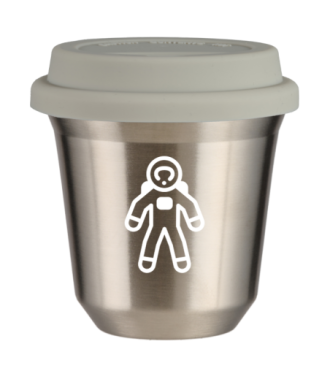 Kubek srebrny 150 ml, ASTRONAUTA (bialy) z pokrywka biala