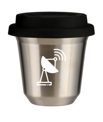 Kubek srebrny 150 ml, ANTENA (bialy) z pokrywka czarna