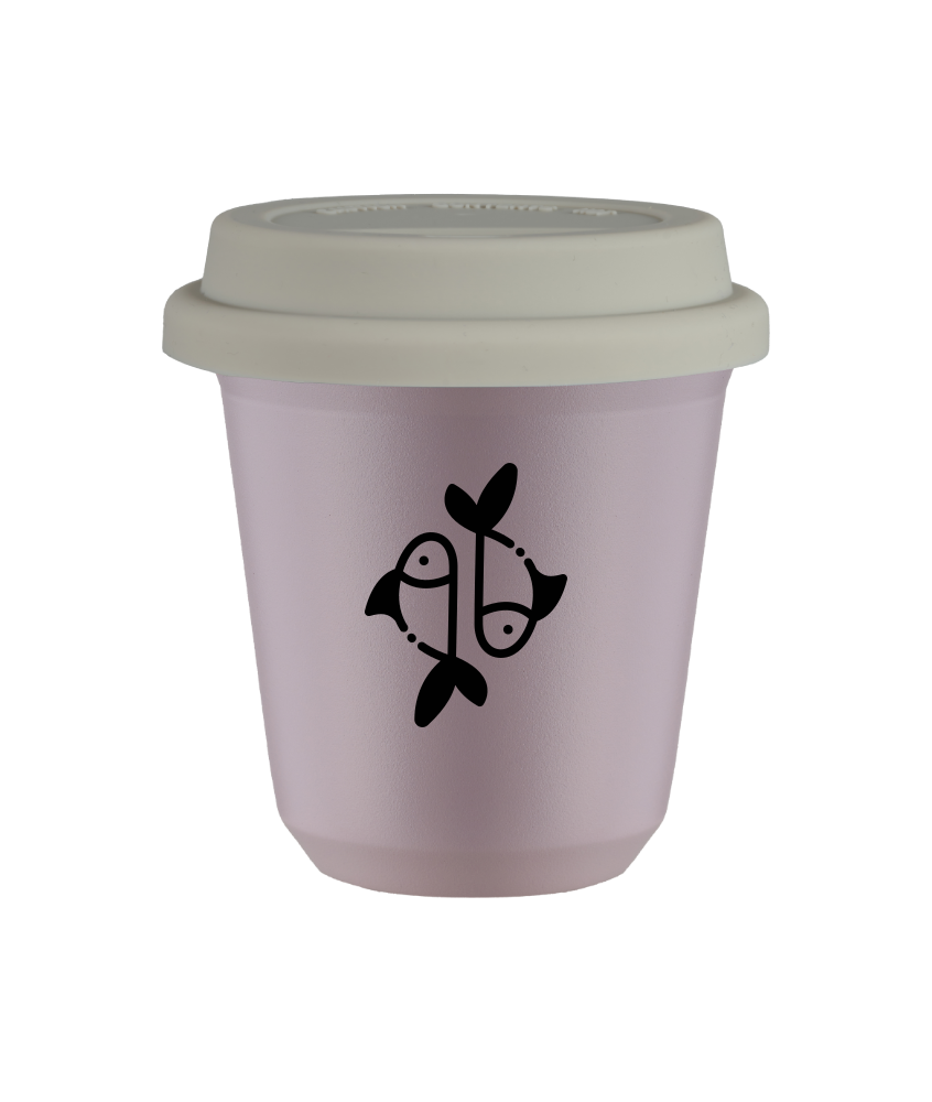 Kubek 240 ml LAWENDOWY "Ryby", z białą pokrywką