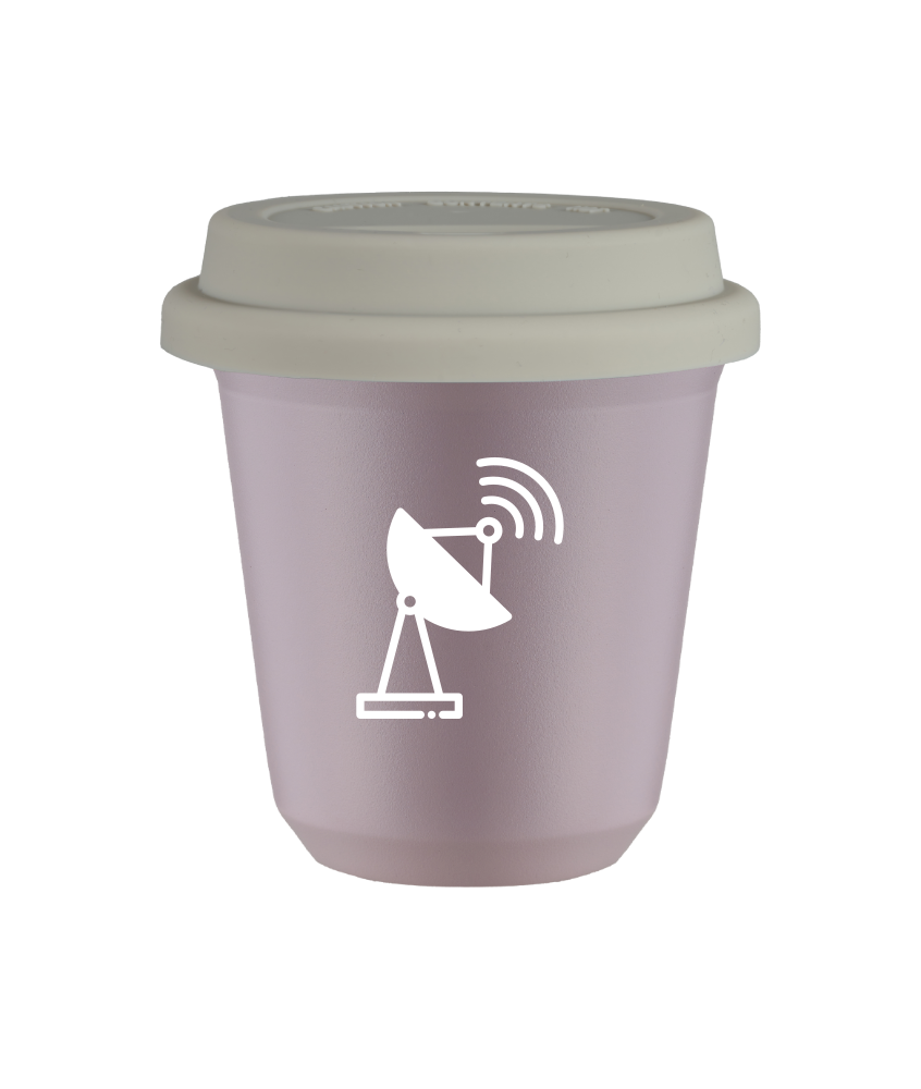 Kubek 240 ml LAWENDOWY "Antena (biały)", z białą pokrywką