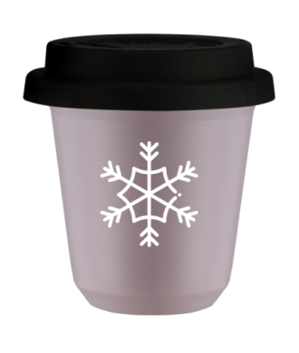 Kubek 240 ml LAWENDOWY "Śnieżynka (biały)", z czarną pokrywką Kubek 240 ml LAWENDOWY "Śnieżynka (biały)", z czarną pokrywką