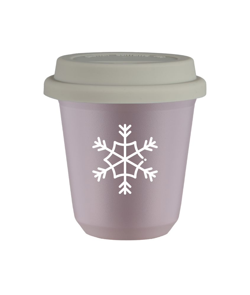 Kubek 240 ml LAWENDOWY "Śnieżynka (biały)", z białą pokrywką