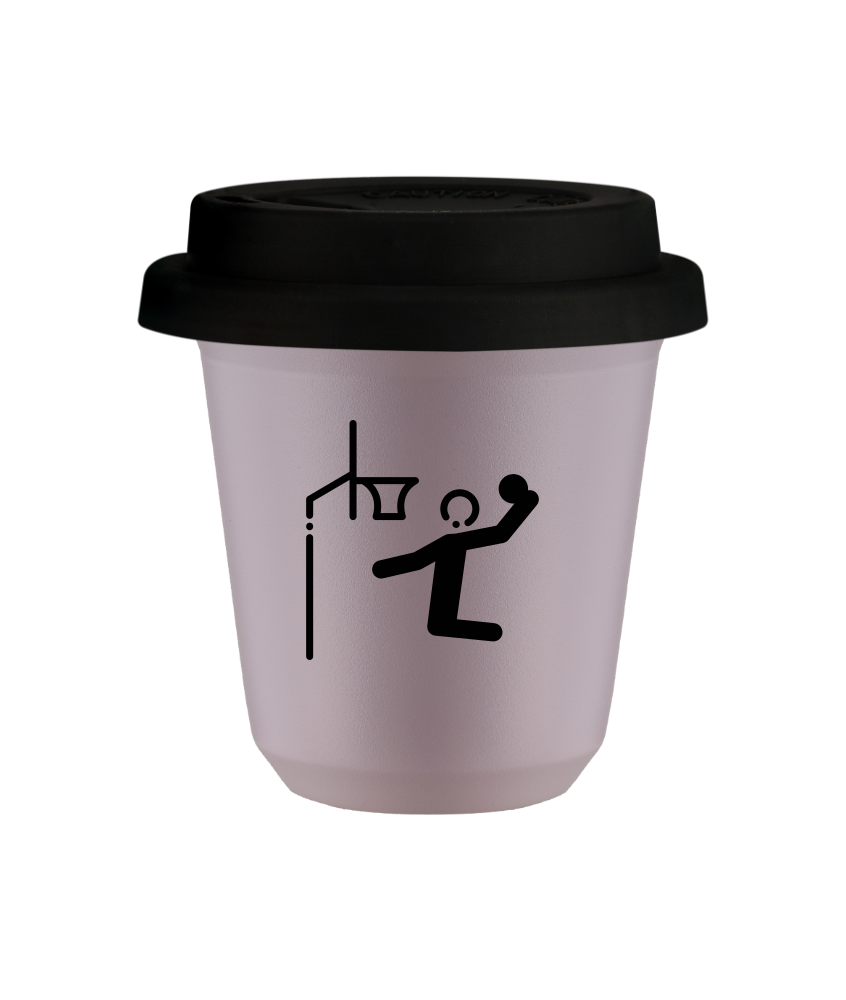 Kubek 240 ml LAWENDOWY "Koszykówka", z czarną pokrywką