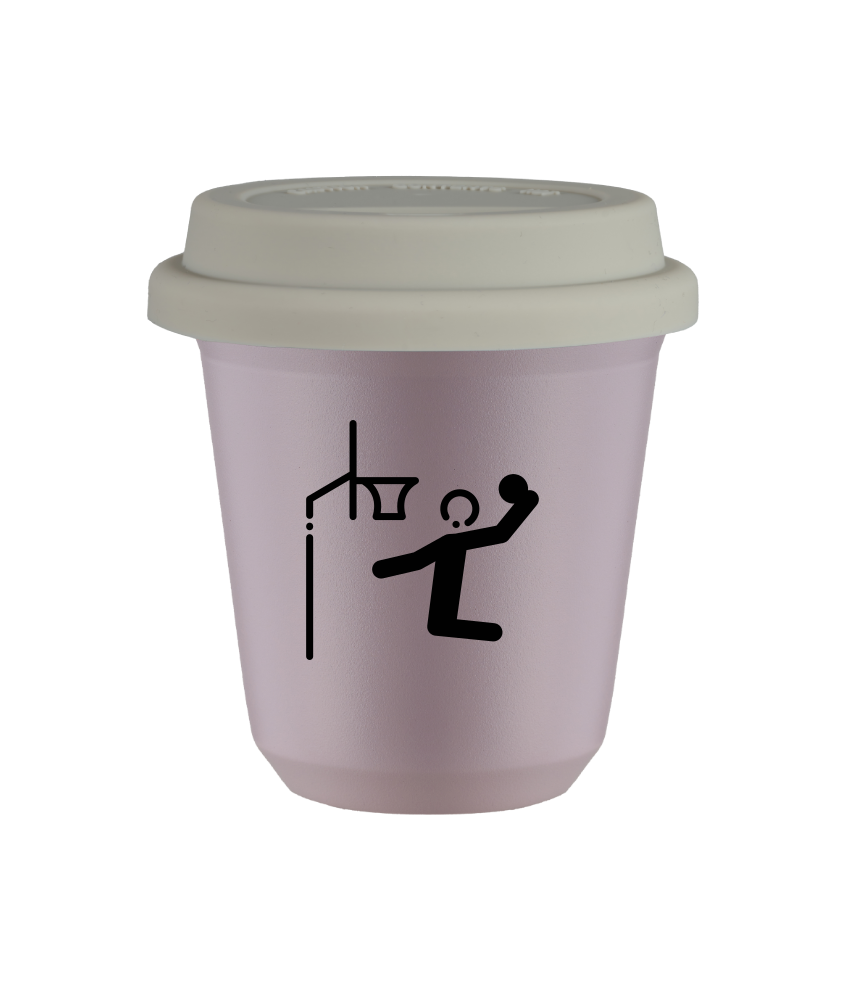 Kubek 240 ml LAWENDOWY "Koszykówka", z białą pokrywką