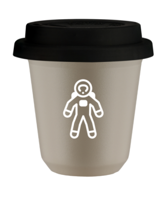 Kubek 240 ml BEŻOWY "Astronauta (biały)", z czarną pokrywką Kubek 240 ml BEŻOWY "Astronauta (biały)", z czarną pokrywką