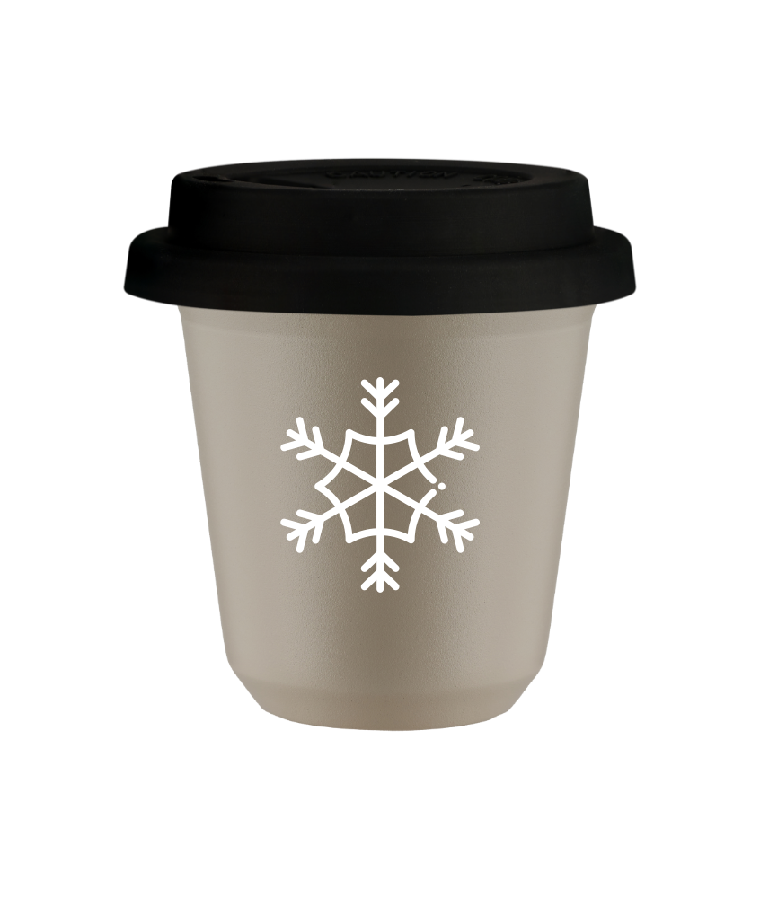 Cup 240 ml BEIGE "Snowflake (white)", with black lid