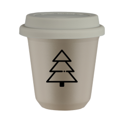 Cup 240 ml BEIGE "Christmas tree (black)", with white lid
