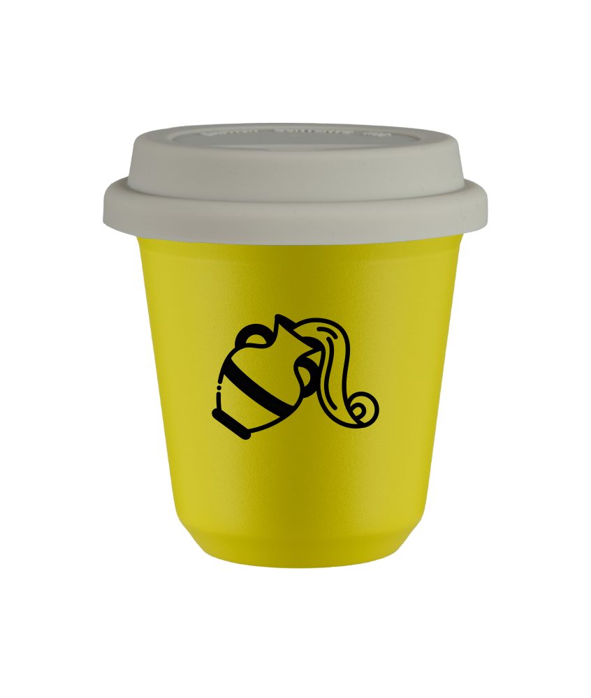 Cup 240 ml YELLOW "Aquarius (black)", with white lid