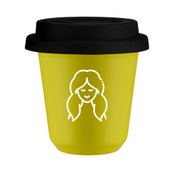 Cup 240 ml YELLOW "Virgo (white)", with black lid
