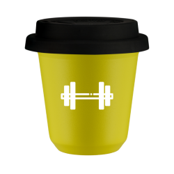 Cup 240 ml YELLOW "Barbell (white)", with black lid