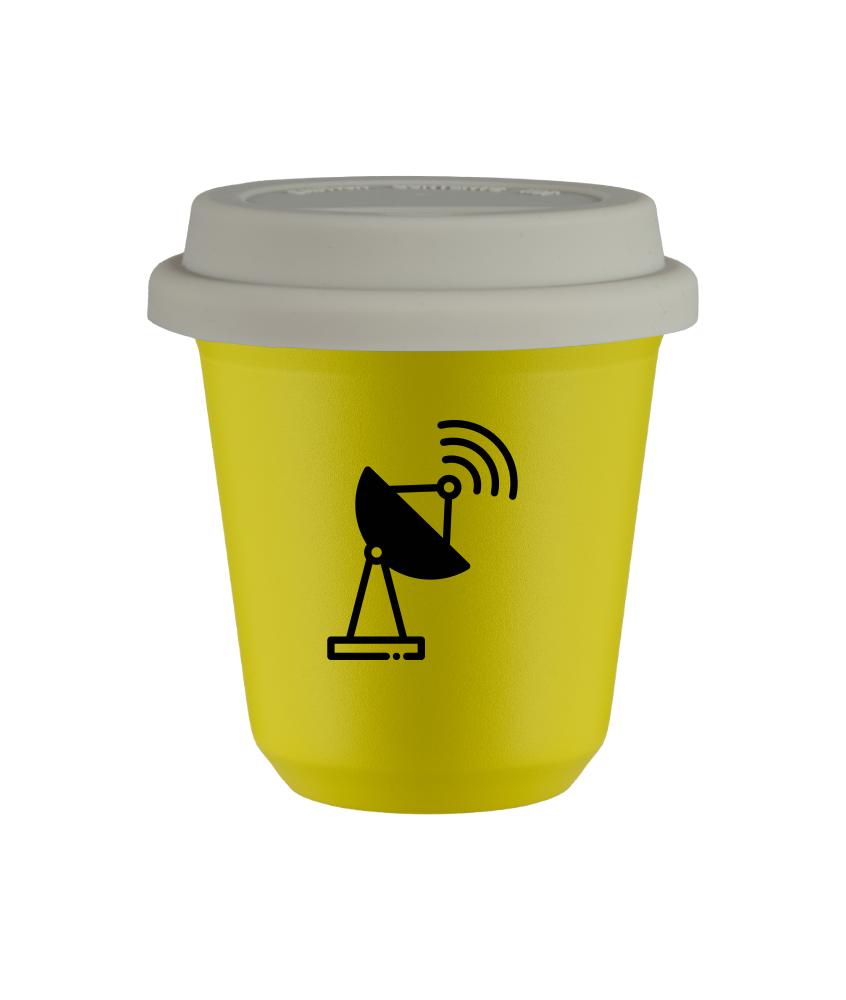 Kubek 240 ml ŻÓŁTY "Antena", z białą pokrywką