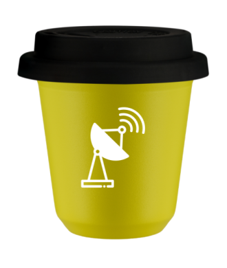 Kubek 240 ml ŻÓŁTY "Antena (biały)", z czarną pokrywką Kubek 240 ml ŻÓŁTY "Antena (biały)", z czarną pokrywką