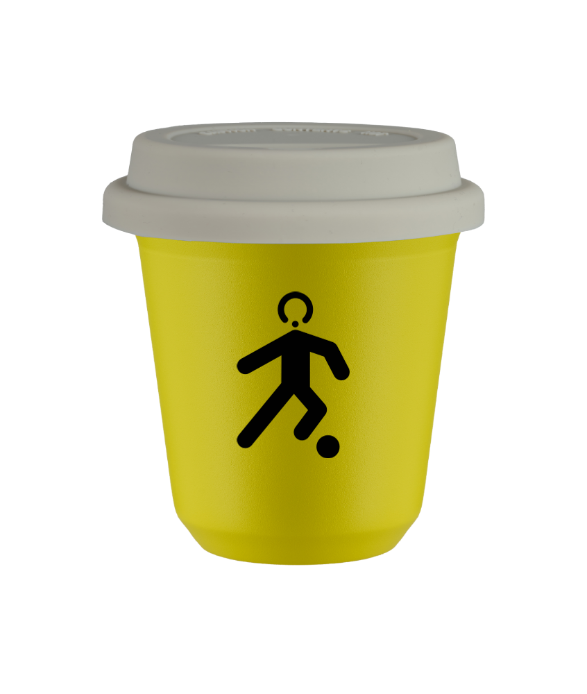 Cup 240 ml YELLOW "Football", with white lid