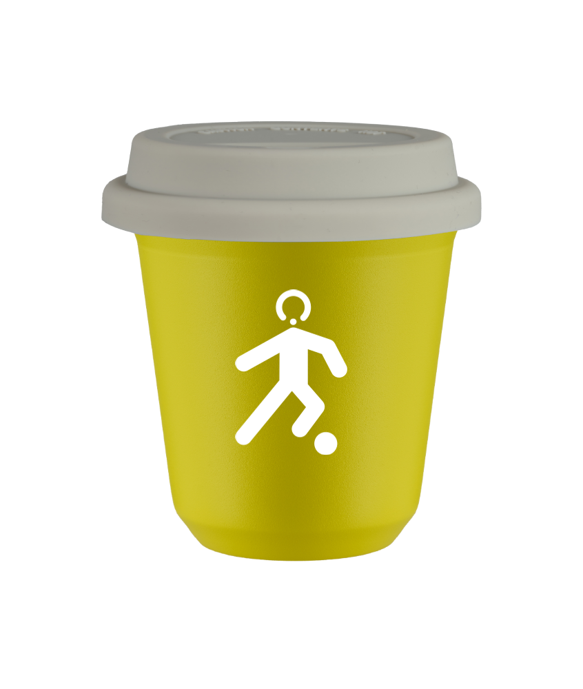 Cup 240 ml YELLOW "Football (white)", with white lid