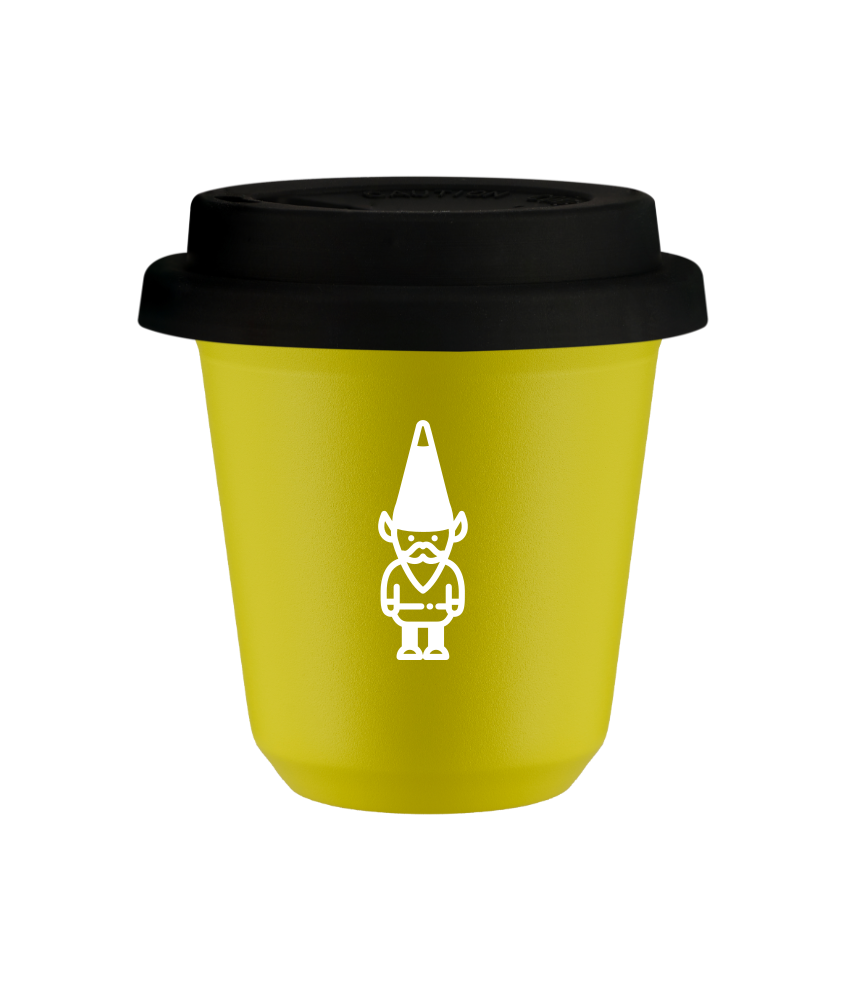 Cup 240 ml YELLOW "Dwarf 1 (white)", with black lid