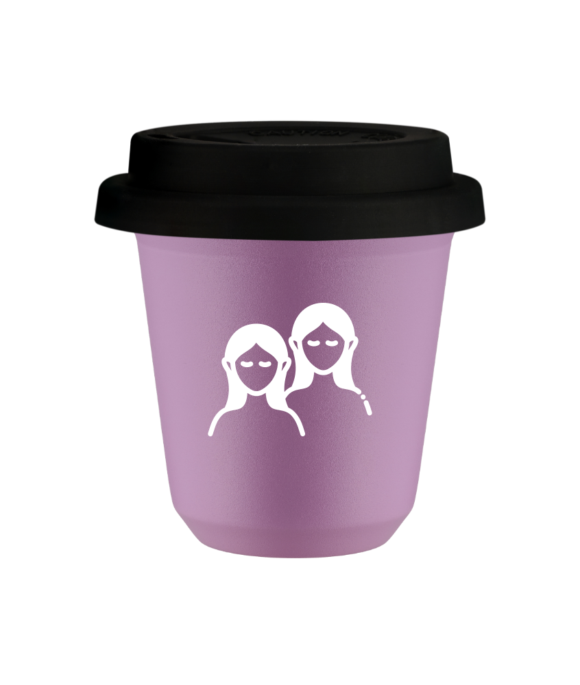 Cup 240 ml LILAC "Gemini (white)", with black lid