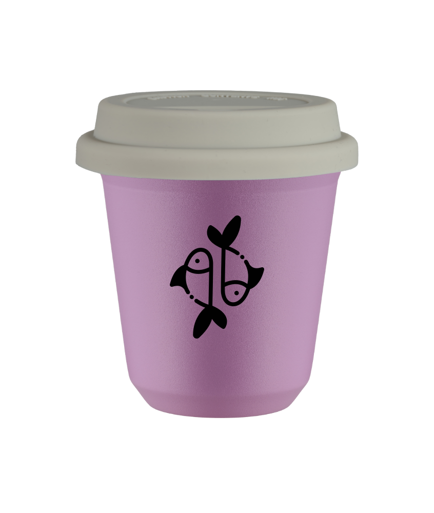 Kubek 240 ml LILIOWY "Ryby", z białą pokrywką