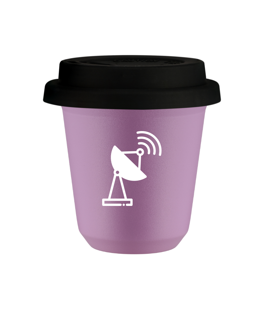 Kubek 240 ml LILIOWY "Antena (biały)", z czarną pokrywką