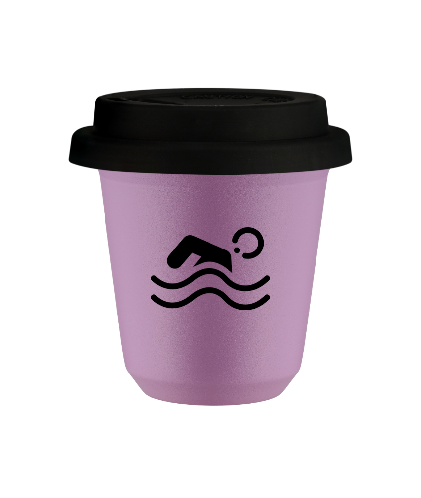 Cup 240 ml LILAC "Swimming (black)", with black lid