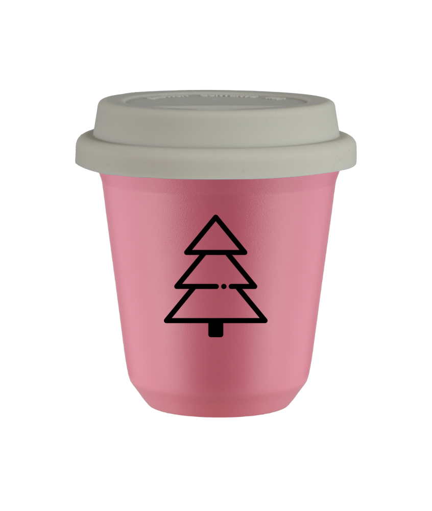 Cup 240 ml PINK "Christmas tree", with white lid