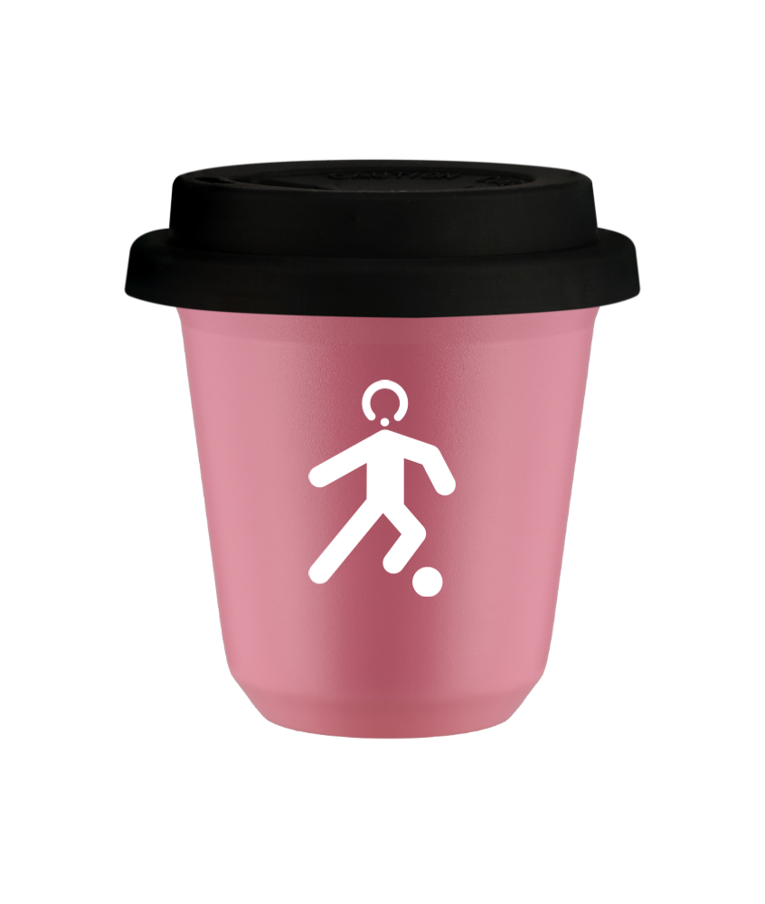 Cup 240 ml PINK "Football (white)", with black lid