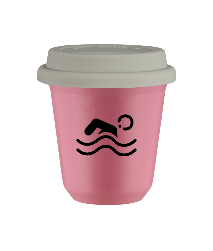 Cup 240 ml PINK "Swimming", with white lid