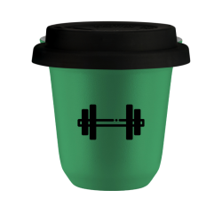 Cup 80 ml GREEN "Barbell", with black lid
