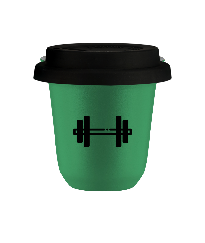 Cup 80 ml GREEN "Barbell", with black lid
