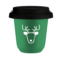 Cup 80 ml GREEN "Reindeer (white)", with black lid