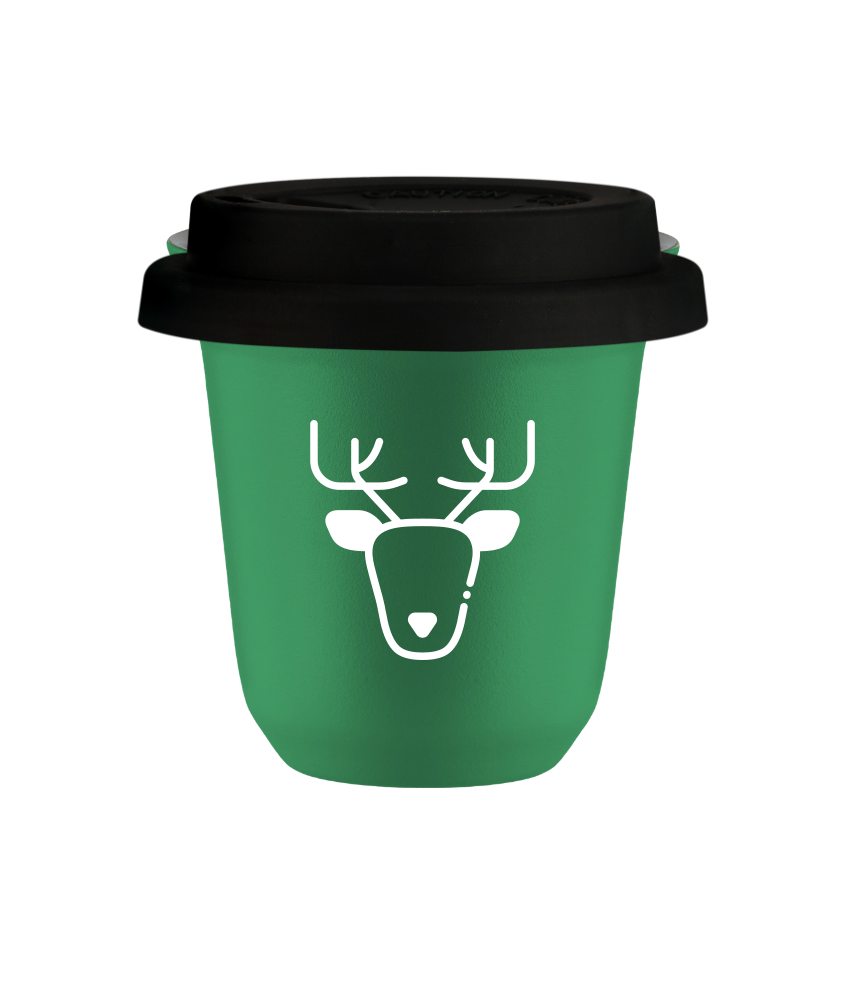 Cup 80 ml GREEN "Reindeer (white)", with black lid
