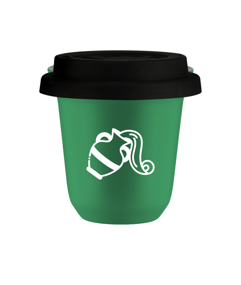 Kubek 150 ml ZIELONY "Wodnik (biały)", z czarną pokrywką