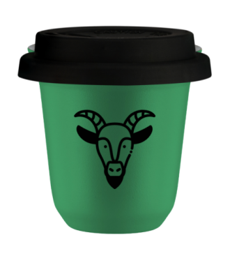 Kubek 150 ml ZIELONY "Koziorożec", z czarną pokrywką Kubek 150 ml ZIELONY "Koziorożec", z czarną pokrywką