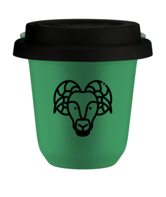 Kubek 150 ml ZIELONY "Baran (czarny)", z czarną pokrywką Kubek 150 ml ZIELONY "Baran (czarny)", z czarną pokrywką