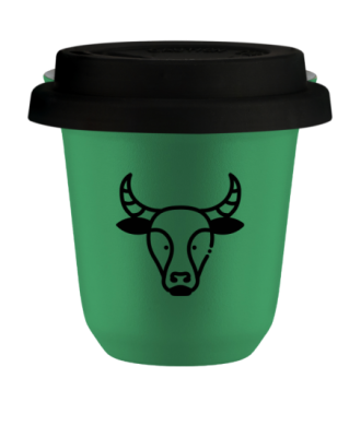 Kubek 150 ml ZIELONY "Byk", z czarną pokrywką Kubek 150 ml ZIELONY "Byk", z czarną pokrywką